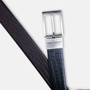 SILVER PLAIN BUCKLE CROCO DARK BROWN & BLACK BELT